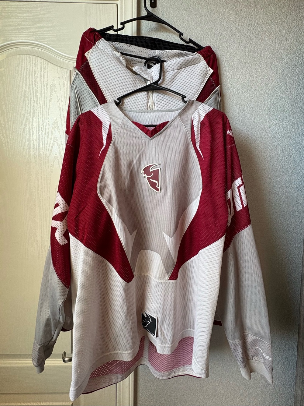 Thor Men's Red and White Hockey Jersey